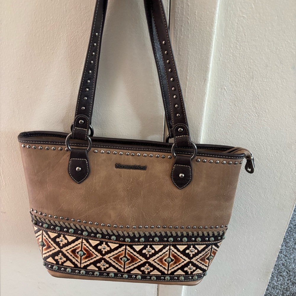 Montana west Brown and Tan Studded Tote Bag. Beautiful Purse
